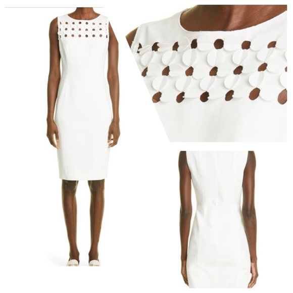 NWOT Akris punto Circle Cut Out Sleeveless Sheath Dress Size 4 Cream - Picture 3 of 11
